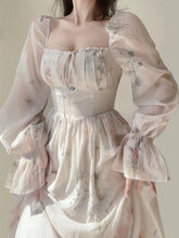 Chiffon Elegant Floral Midi Dress Woman Party Beach Style Long Sleeve Dress Boho One Piece Dress Korean Fashion Summer